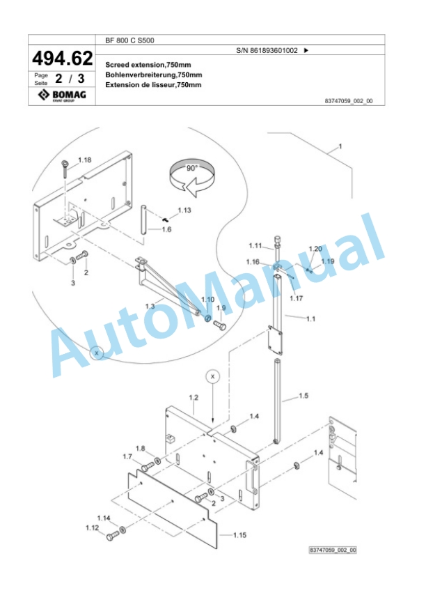 Bomag BF 800 C S500 Paver Spare Parts Catalogue 00825123-3