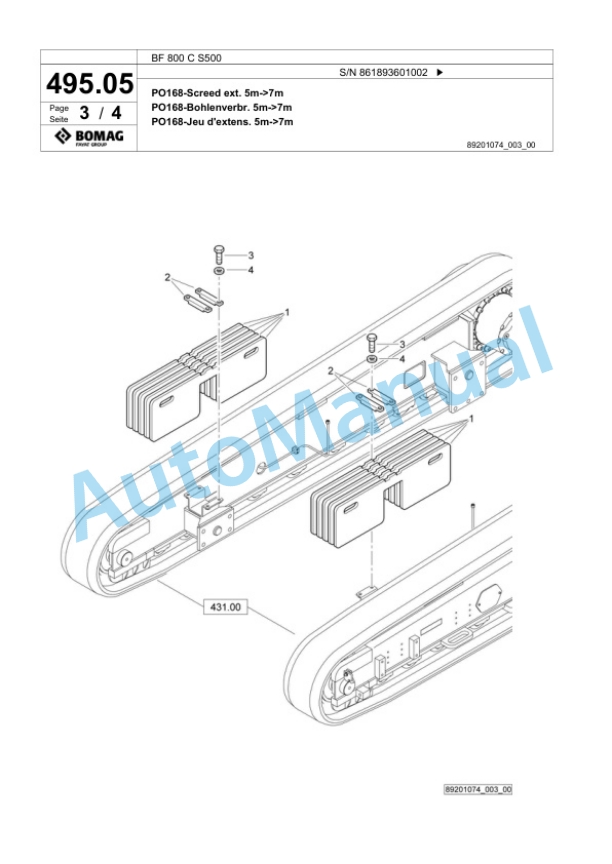 Bomag BF 800 C S500 Paver Spare Parts Catalogue 00825123-4