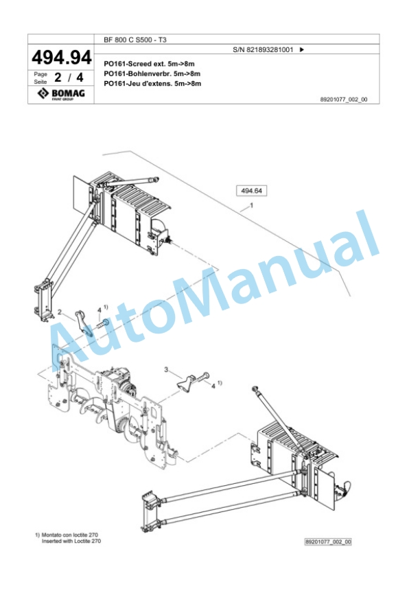 Bomag BF 800 C S500 - T3 Paver Spare Parts Catalogue 00800937-3