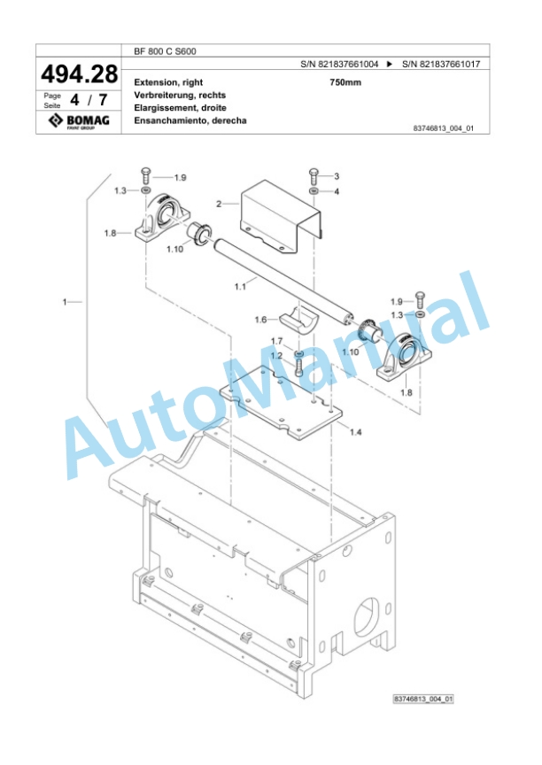 Bomag BF 800 C S600 Paver Spare Parts Catalogue 00800683-2