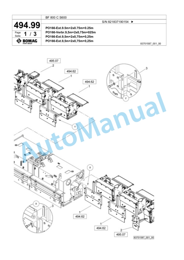Bomag BF 800 C S600 Paver Spare Parts Catalogue 00800829-3