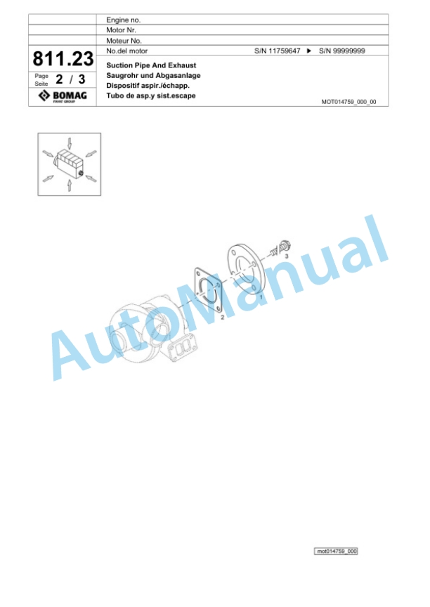 Bomag BF 800 C S600 Paver Spare Parts Catalogue 00800829-5