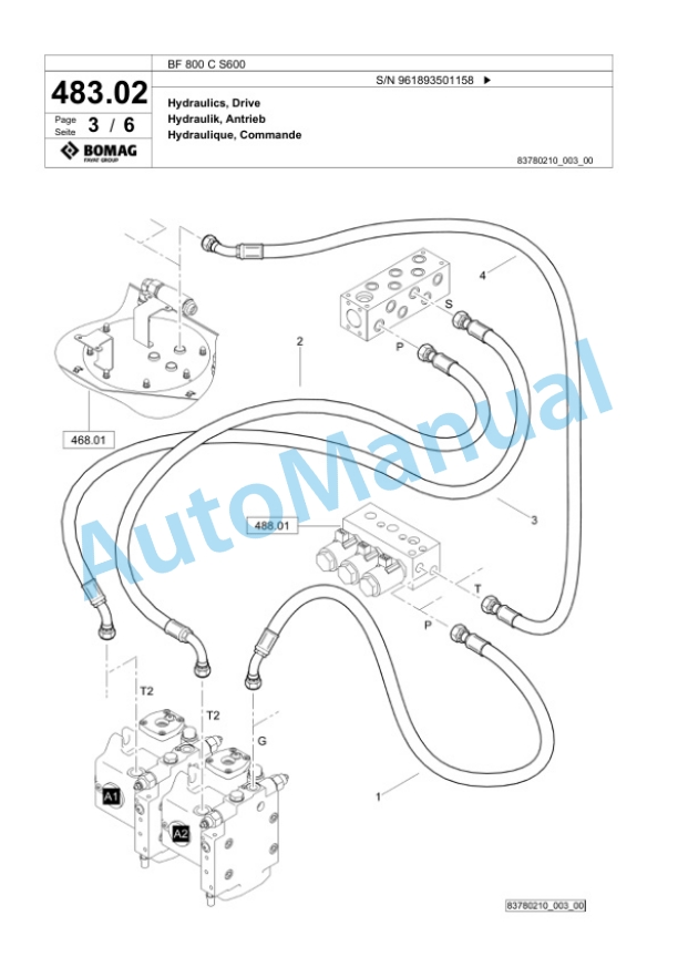 Bomag BF 800 C S600 Paver Spare Parts Catalogue 00826229-2