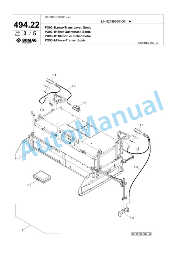 Bomag BF 800 P S500 - 4i Paver Spare Parts Catalogue 00824217-2