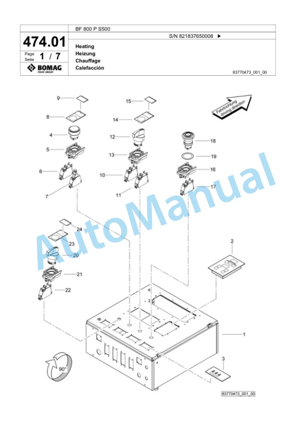 Bomag BF 800 P S500 Paver Spare Parts Catalogue 00800685-2