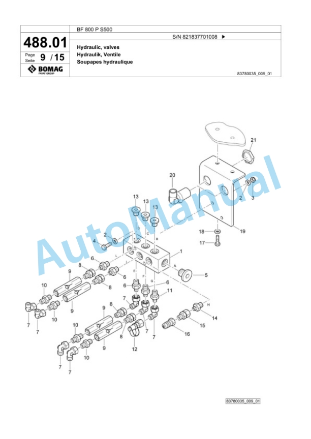 Bomag BF 800 P S500 Paver Spare Parts Catalogue 00800687-2