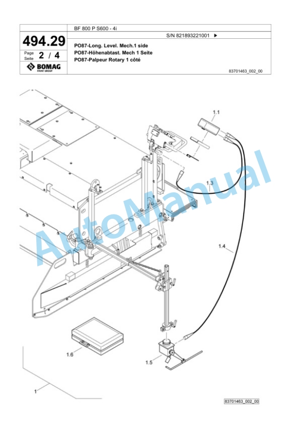 Bomag BF 800 P S600 - 4i Paver Spare Parts Catalogue 00800929-2
