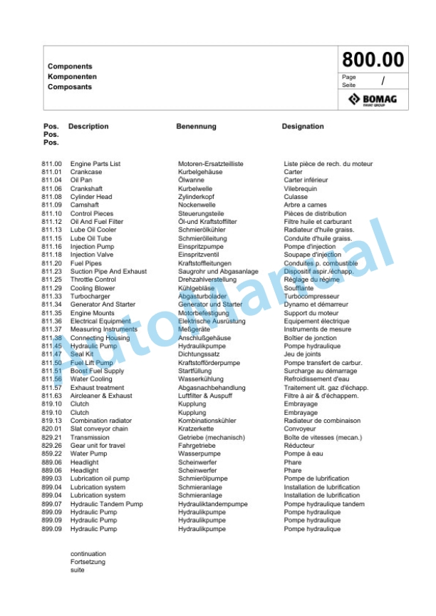 Bomag BF 800 P S600 - 4i Paver Spare Parts Catalogue 00800929-3