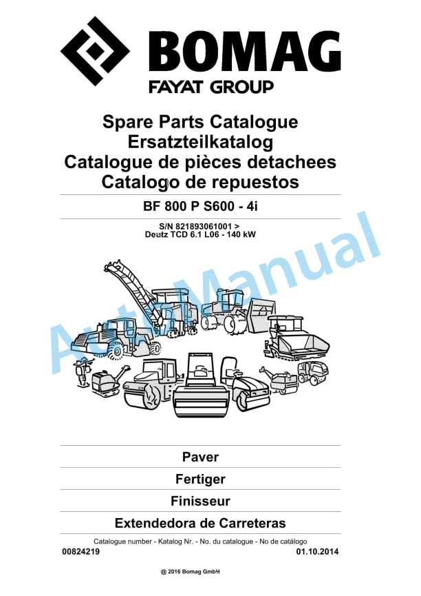Bomag BF 800 P S600 - 4i Paver Spare Parts Catalogue 00824219