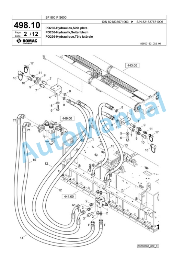 Bomag BF 800 P S600 Paver Spare Parts Catalogue 00800881-5