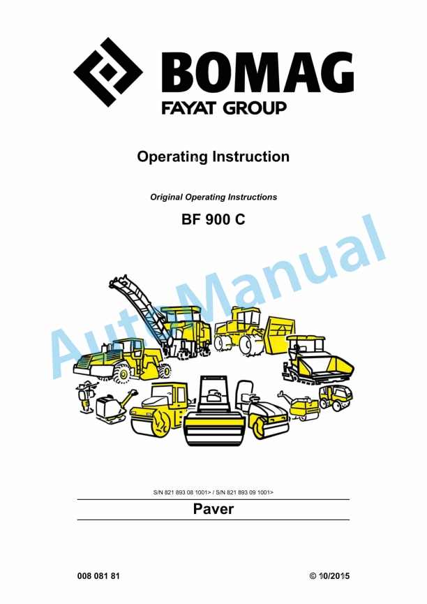 Bomag BF 900 C Paver Operating and Maintenance Instructions 00808181