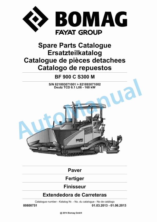 Bomag BF 900 C S300 M Paver Spare Parts Catalogue 00800751
