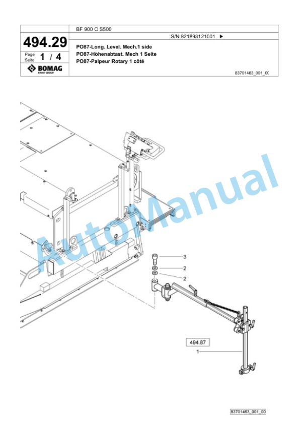 Bomag BF 900 C S500 Paver Spare Parts Catalogue 00800787-2