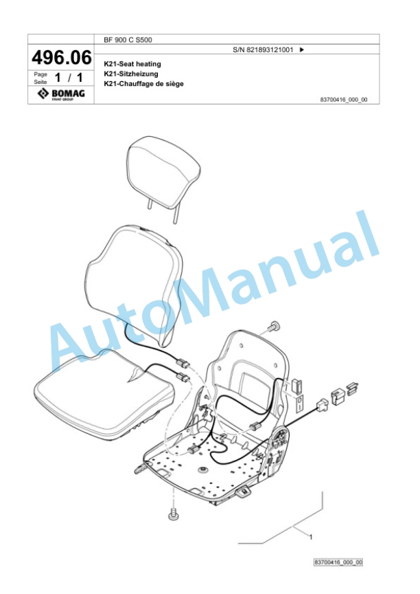 Bomag BF 900 C S500 Paver Spare Parts Catalogue 00800787-4
