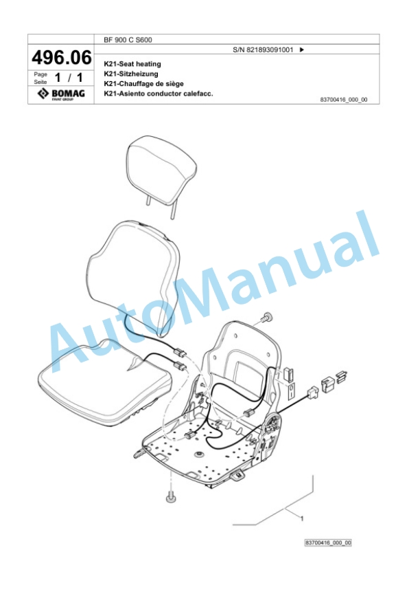 Bomag BF 900 C S600 Paver Spare Parts Catalogue 00800771-3