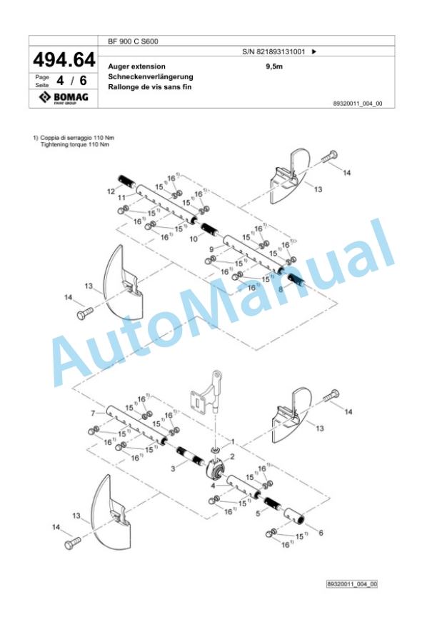 Bomag BF 900 C S600 Paver Spare Parts Catalogue 00800783-3