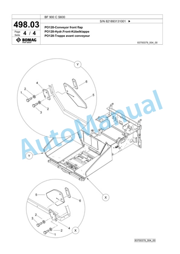 Bomag BF 900 C S600 Paver Spare Parts Catalogue 00800783-5