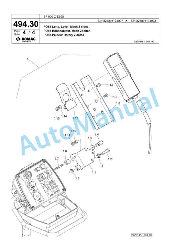 Bomag BF 900 C S600 Paver Spare Parts Catalogue 00800823-2