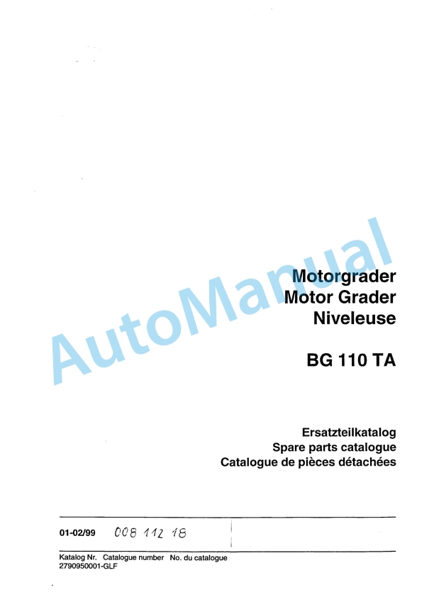 Bomag BG 110 TA Motor Grader Spare Parts Catalogue 00811218