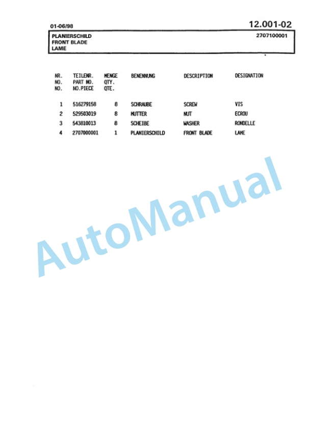 Bomag BG 110 TA Motor Grader Spare Parts Catalogue 00811218-4