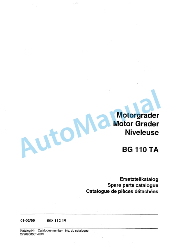 Bomag BG 110 TA Motor Grader Spare Parts Catalogue 00811219