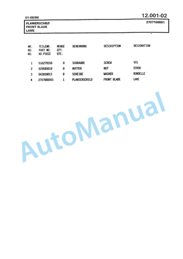 Bomag BG 110 TA Motor Grader Spare Parts Catalogue 00811219-4