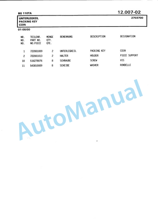 Bomag BG 110TA-2 Motor Grader Spare Parts Catalogue 00811231-4