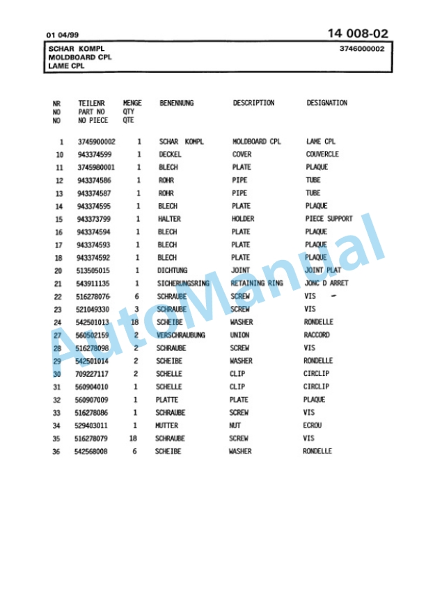 Bomag BG 160TA Motor Grader Spare Parts Catalogue 00811213-5