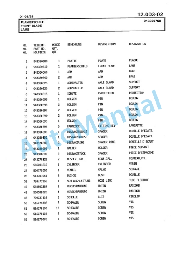Bomag BG 190T Motor Grader Spare Parts Catalogue 00811220-4