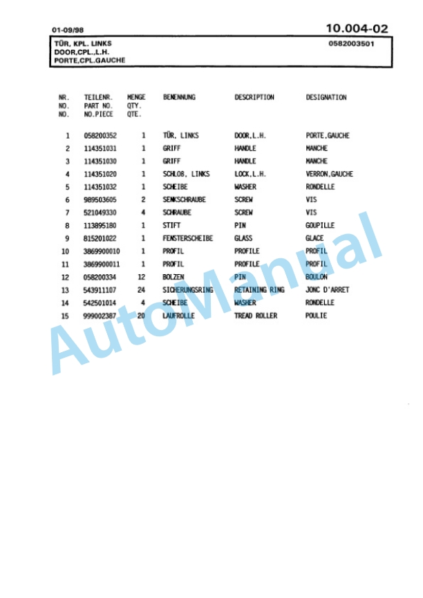 Bomag BG 190T Motor Grader Spare Parts Catalogue 00811222-4