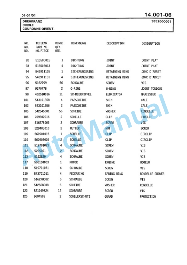 Bomag BG 190T Motor Grader Spare Parts Catalogue 00811230-5