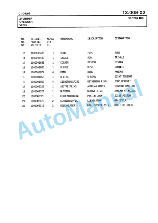 Bomag BG 190TA Motor Grader Spare Parts Catalogue 00811227-4