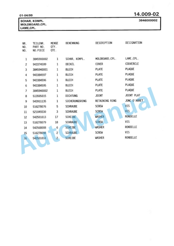 Bomag BG 190TA Motor Grader Spare Parts Catalogue 00811227-5