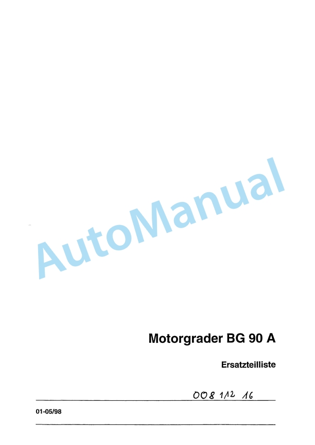 Bomag BG 90 A Motor Grader Spare Parts Catalogue 00811216