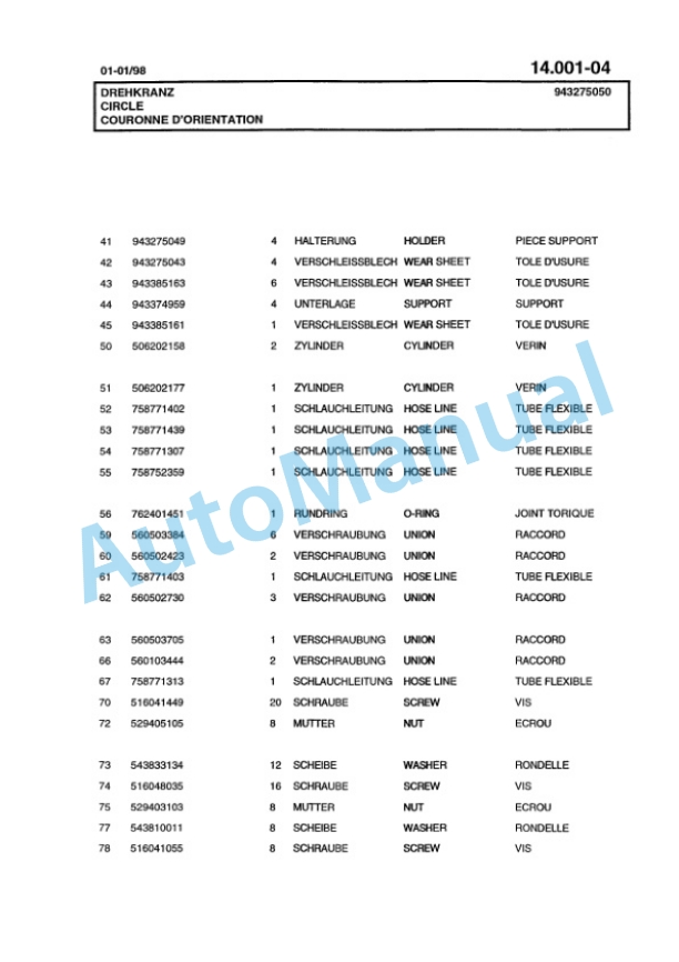 Bomag BG 90 A Motor Grader Spare Parts Catalogue 00811216-5