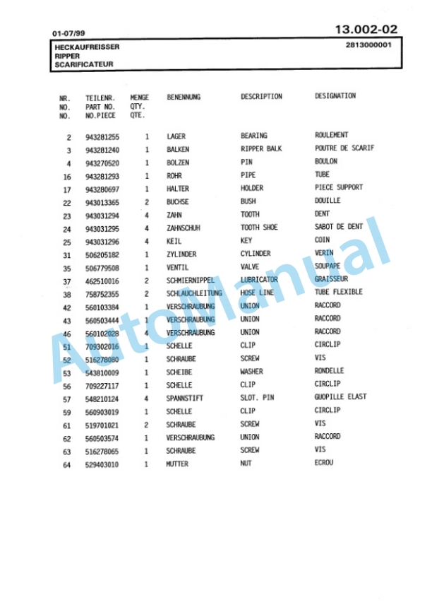 Bomag BG 90 A Motor Grader Spare Parts Catalogue 00811223-5