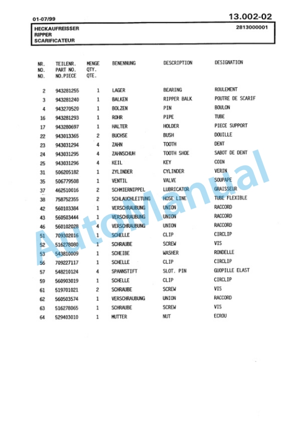 Bomag BG 90 A Motor Grader Spare Parts Catalogue 00811224-5