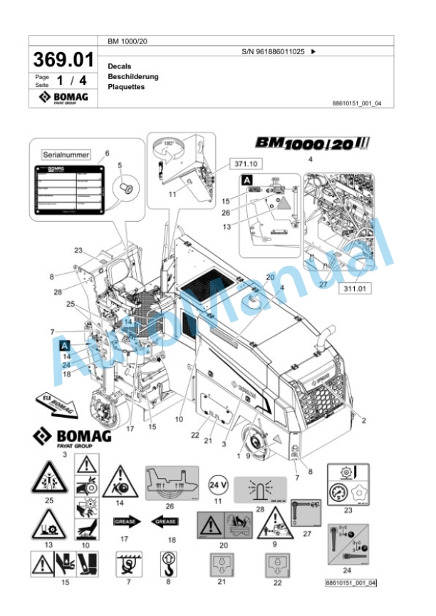 Bomag BM 1000-20 Cold Milling Planer Spare Parts Catalogue 00826453-2
