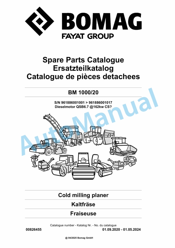 Bomag BM 1000-20 Cold Milling Planer Spare Parts Catalogue 00826455