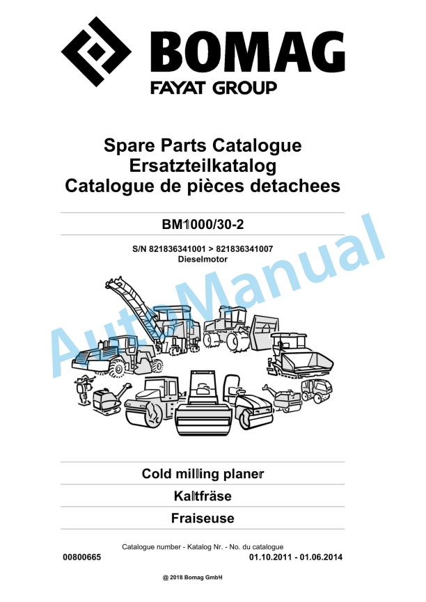 Bomag BM 1000-30-2 Cold Milling Planer Spare Parts Catalogue 00800665