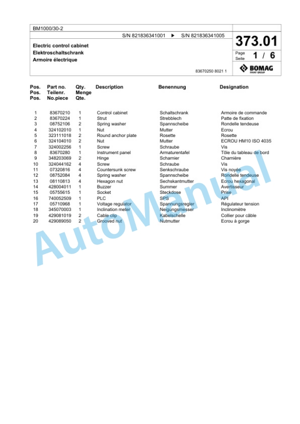 Bomag BM 1000-30-2 Cold Milling Planer Spare Parts Catalogue 00800665-2
