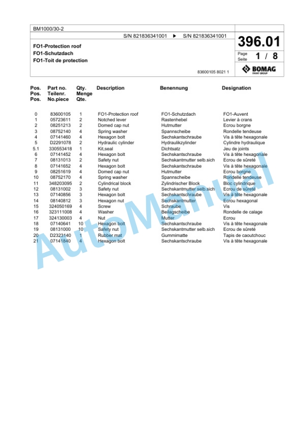 Bomag BM 1000-30-2 Cold Milling Planer Spare Parts Catalogue 00800665-5