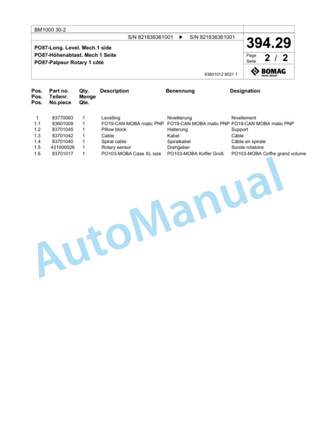 Bomag BM 1000-30-2 Cold Milling Planer Spare Parts Catalogue 00800667-4