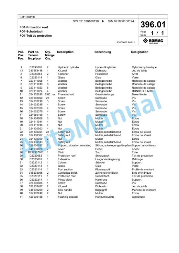 Bomag BM 1000-30 Cold Milling Planer Spare Parts Catalogue 00800605-3