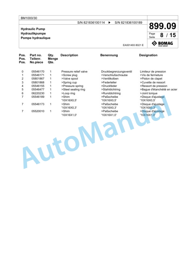 Bomag BM 1000-30 Cold Milling Planer Spare Parts Catalogue 00800605-5