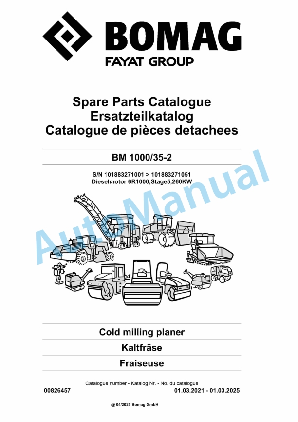 Bomag BM 1000-35-2 Cold Milling Planer Spare Parts Catalogue 00826457