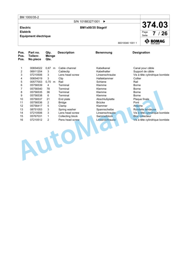 Bomag BM 1000-35-2 Cold Milling Planer Spare Parts Catalogue 00826457-2