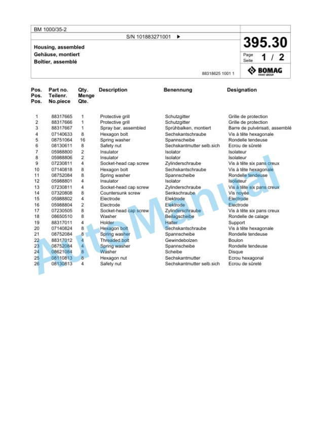 Bomag BM 1000-35-2 Cold Milling Planer Spare Parts Catalogue 00826457-5