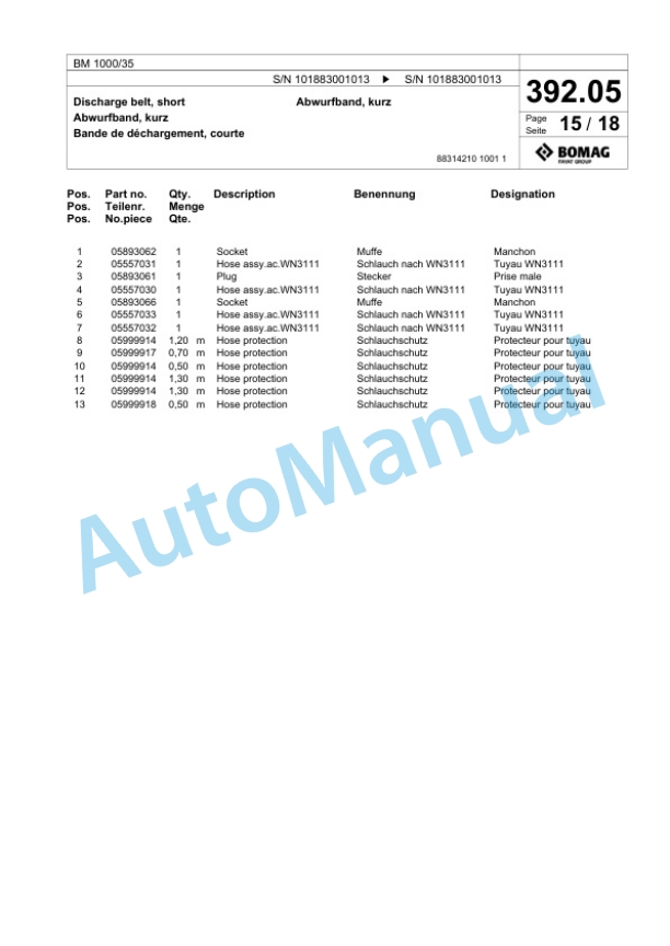 Bomag BM 1000-35 Cold Milling Planer Spare Parts Catalogue 00824229-4