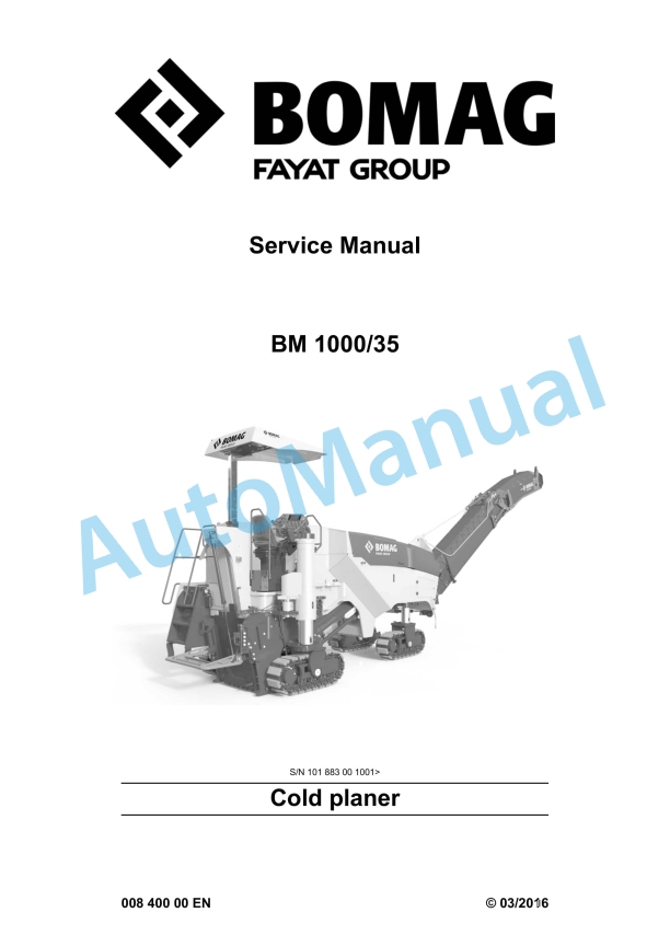Bomag BM 1000-35 Cold Planer Service Manual 00840000